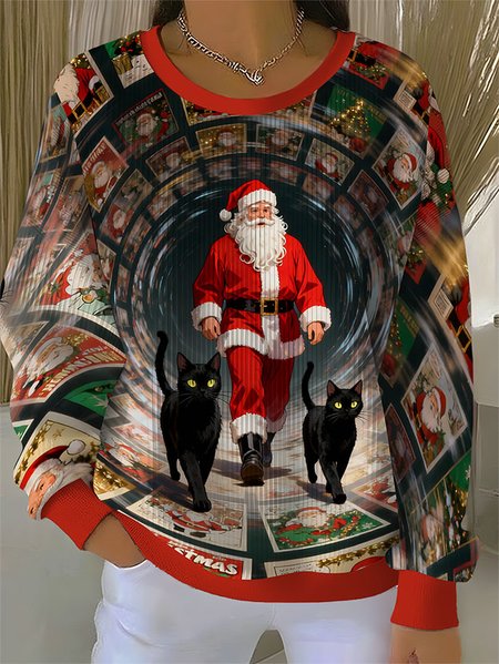 

Casual Crew Neck Christmas Sweatshirt, As picture, Hoodies & Sweatshirts