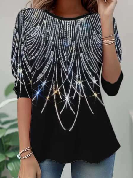 

Women Abstract Long Sleeve Tee T-shirt Crew Neck Casual Spring/Fall Tunic Top, Black, T-Shirts