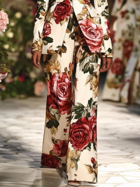 

Urban Floral Printing Fashion Straight Pants, As picture, Pants