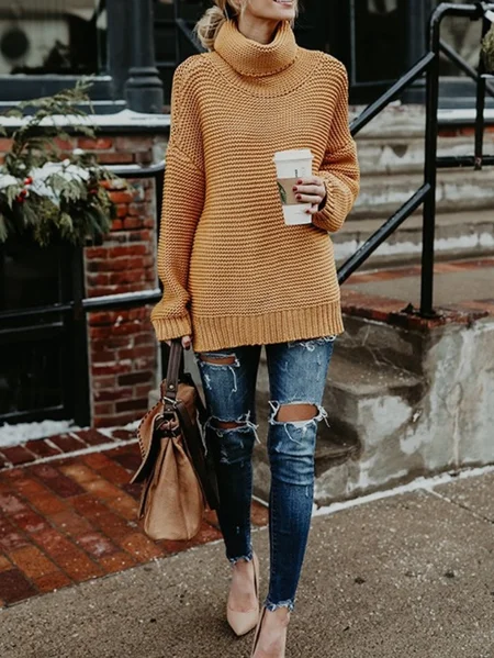 

Loose Lady Romance Split Joint Plain Sweater, Mustard, Sweaters & Cardigans