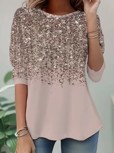 

Women Abstract Long Sleeve Tee T-shirt Crew Neck Casual Spring/Fall Tunic Top, Pink, T-Shirts