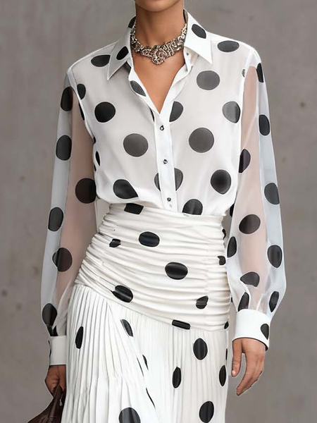 

Urban Polka Dots Shirt Collar Shirt, White, Blouses and Shirts