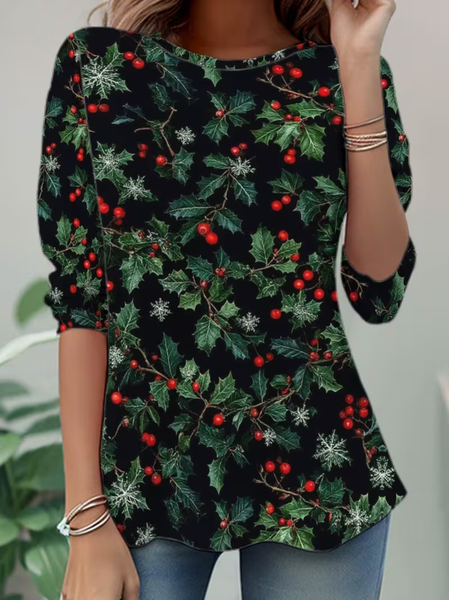 

Women Christmas Long Sleeve Tee T-shirt Crew Neck Casual Spring/Fall Tunic Top, Black, T-Shirts
