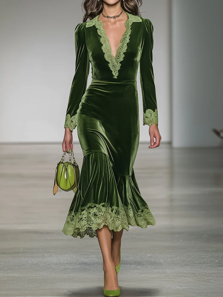 Elegant Plain V Neck Dress