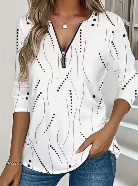 

Vintage Striped V Neck Long Sleeve T-shirt, White, T-shirts