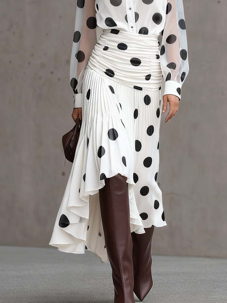 

Urban Polka Dots Midi Skirt, White, Skirts
