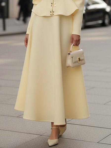 

Elegant Plain Maxi Skirt, Yellow, Skirts