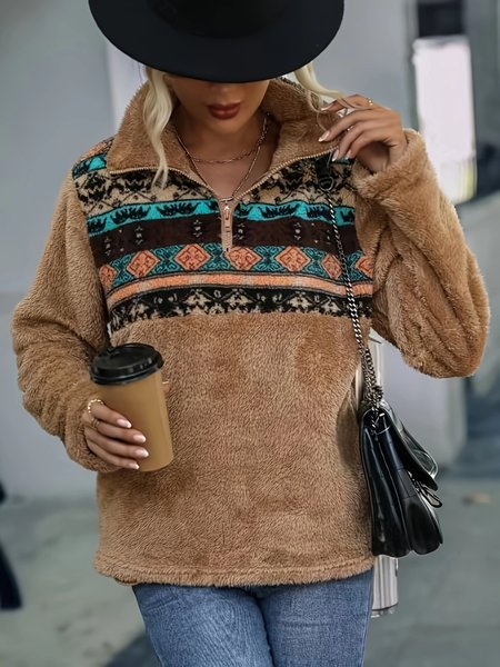 

Vintage Stand Collar Geometric Sweatshirt Printing, Khaki, Hoodies & Sweatshirts