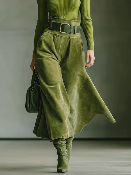 

Urban Plain Midi Faux Leather Skirt, Green, Skirts