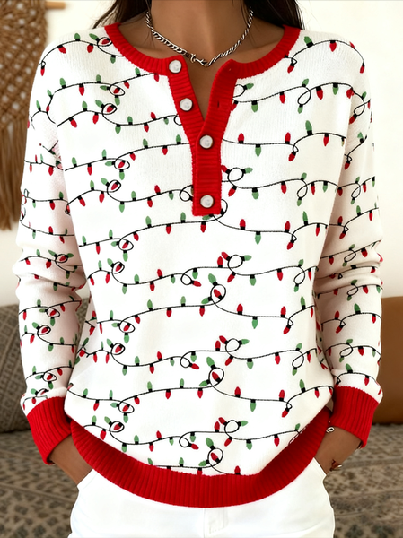 

Women Christmas Long Sleeve Comfy Casual Sweater, White, Sweaters