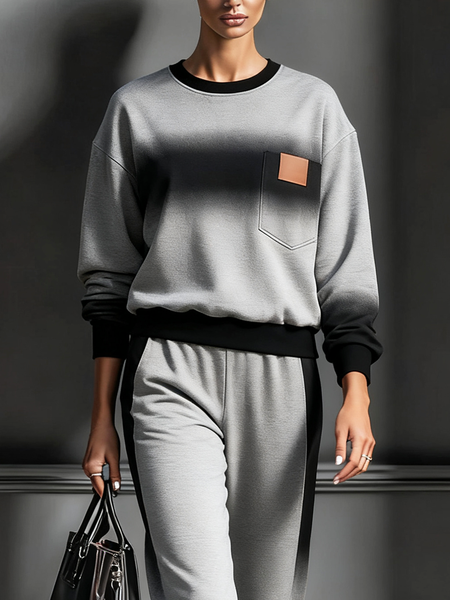 

Casual Gradient Pattern Printing Crew Neck Sweatshirt, Gray, Hoodies and Sweatshirts