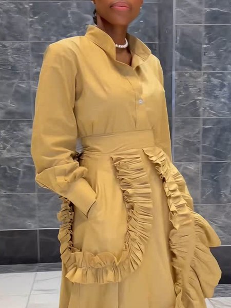 

Cotton Elegant Plain Shirt Collar Shirt, Khaki, Blouses and Shirts