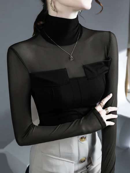 

Knitted Urban Plain Split Joint T-shirt, Black, Tees