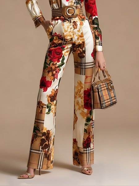 

Urban Geometric Printing Straight Pants No Belt, Khaki, Pants