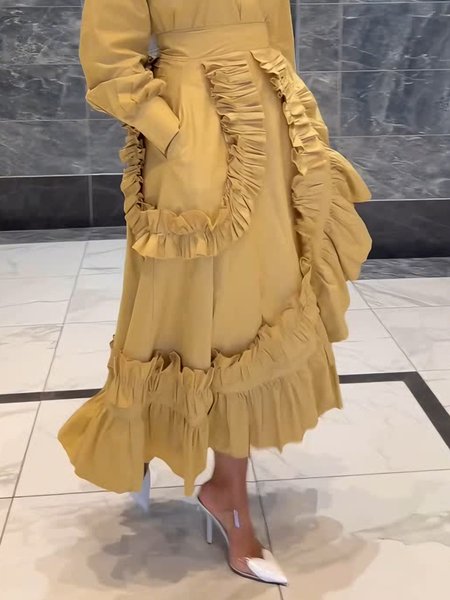 

Elegant Asymmetric Plain Midi Skirt, Khaki, Skirts