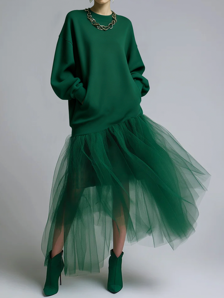 

Urban Plain Crew Neck Maxi Dress, Green, Midi Dresses