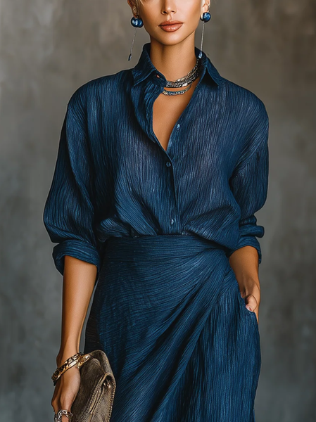 Casual Plain Buttoned Shirt Collar Shirt