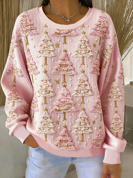 

Casual Crew Neck Christmas Sweatshirt Printing, Pink, Hoodies & Sweatshirts
