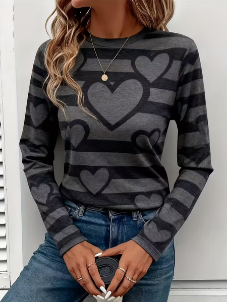 

Women Striped Long Sleeve Tee T-shirt Crew Neck Casual Spring/Fall Tunic Top, Gray, T-Shirts