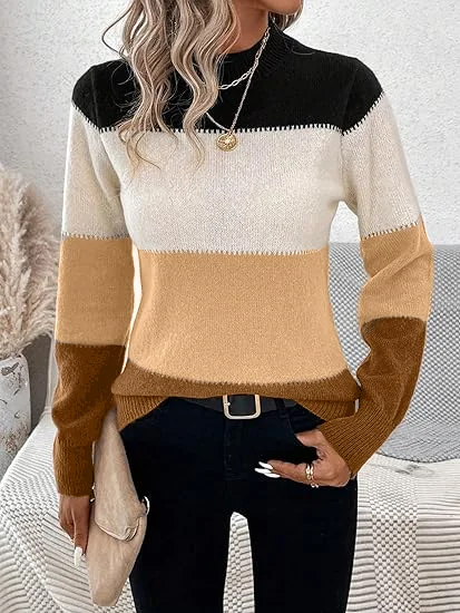 

Women Wool-Blend Striped Long Sleeve Comfy Casual Sweater, Yellow, Sweaters