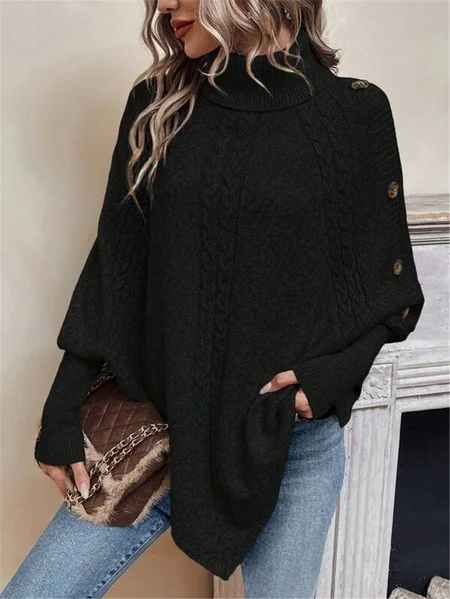 

Plain Loose Turtleneck Dolman Sleeve Casual Sweater, Black, Sweaters & Cardigans