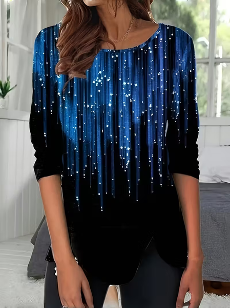 

Women Abstract Long Sleeve Tee T-shirt Crew Neck Casual Spring/Fall Tunic Top, Black, T-Shirts