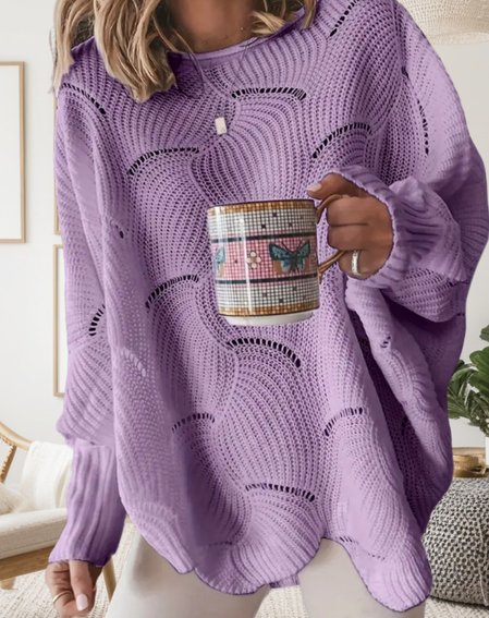 

Casual Crew Neck Polyester Cotton Loose Knit Top, Purple, Sweaters