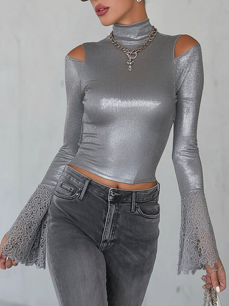 

Elegant Plain Mock Neck Blouse, As picture, Blouses and Shirts