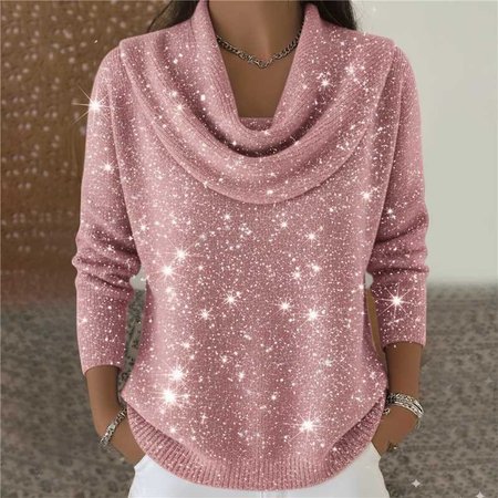 

Women Plain Split Joint Winter Street Long Sleeve Cowl Neck Sweater, Pink, Sweaters