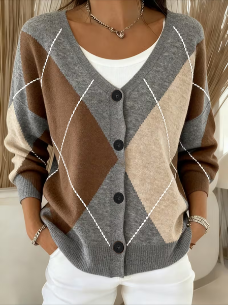 

Women Abstract Long Sleeve V Neck Casual Spring/Fall Cardigan Outerwear, As picture, Cardigans