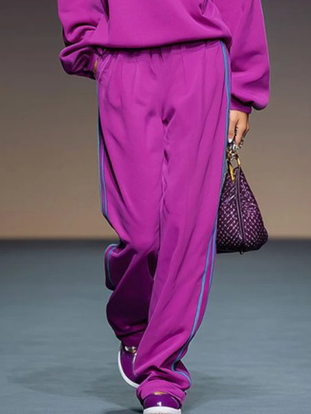 

Casual Plain Straight Pants, Fuchsia, Pants