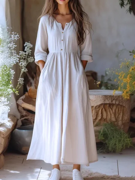 

Casual Plain Crew Neck Midi Dress, White, Maxi Dresses