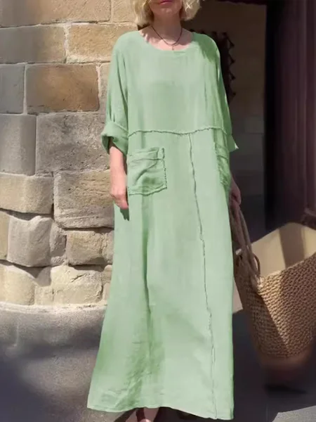 

Casual Plain Crew Neck Maxi Dress, Green, Maxi Dresses