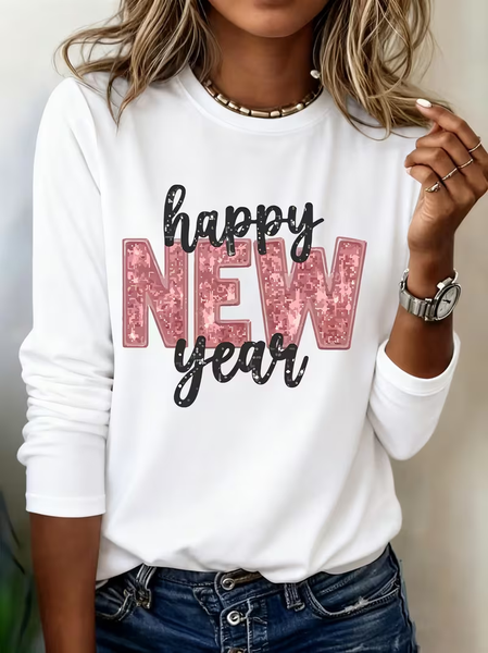 

Casual Text Letters Crew Neck Long Sleeve T-shirt, White, T-shirts