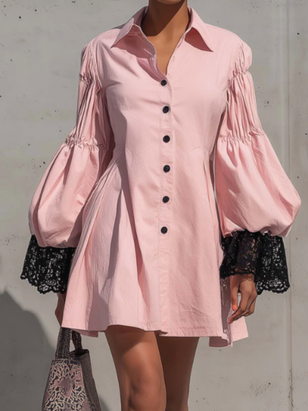 

Urban Color Block Shirt Collar Mini Dress, Pink, Mini Dresses