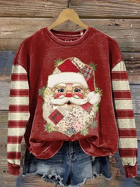 

Women Striped Crew Neck Printing Casual Spring/Fall Long Sleeve Sweatshirt, Red, Sweatshirts & Hoodies