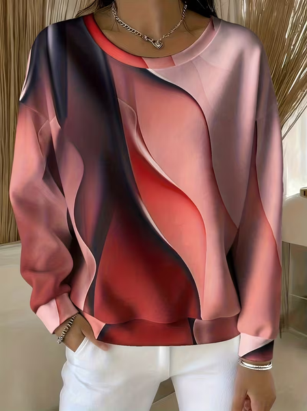 

Casual Crew Neck Abstract Sweatshirt Printing, Pink, Hoodies & Sweatshirts