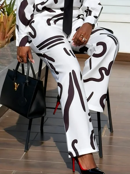 

Urban Abstract Printing Straight Pants, White, Pants