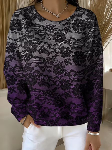 

Women Lace Crew Neck Printing Casual Spring/Fall Long Sleeve Sweatshirt, Purple, Sweatshirts & Hoodies