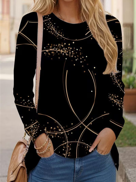 

Women Abstract Long Sleeve Tee T-shirt Crew Neck Printing Casual Spring/Fall Graphic Tee Top, Black, T-Shirts