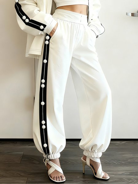 

Casual Color Block Webbing Bloomers Pants, Black-white, Pants