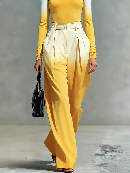 

Urban Gradient Pattern Straight Pants, Yellow, Pants