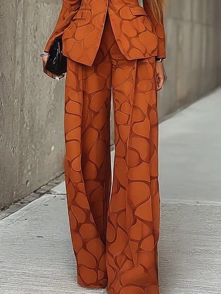 

Urban Abstract Printing Straight Pants, Orange, Pants