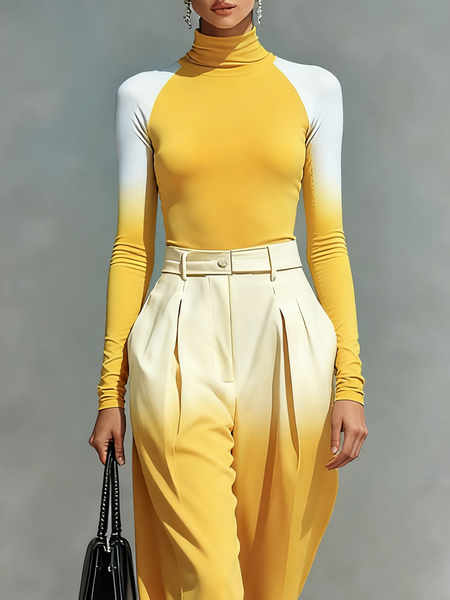 

Urban Gradient Pattern Mock Neck T-shirt, Yellow, Tees