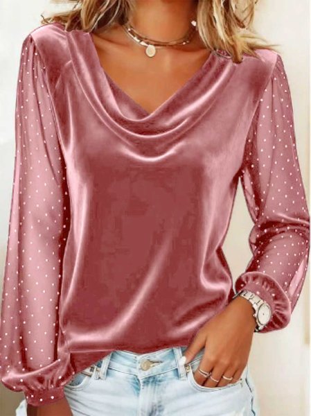 

Women Polka Dots Long Sleeve Tee T-shirt V Neck Printing Casual Spring/Fall Top, Pink, T-Shirts