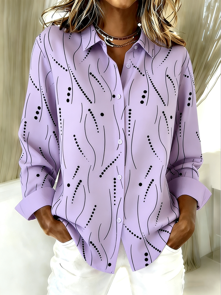 

Shirt Collar Long Sleeve Striped Regular Loose Shirt For Women, Lavender, Shirts