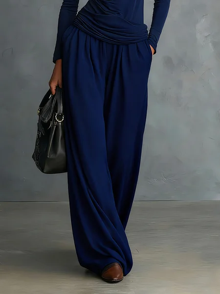 Casual Plain Wide Leg Pants