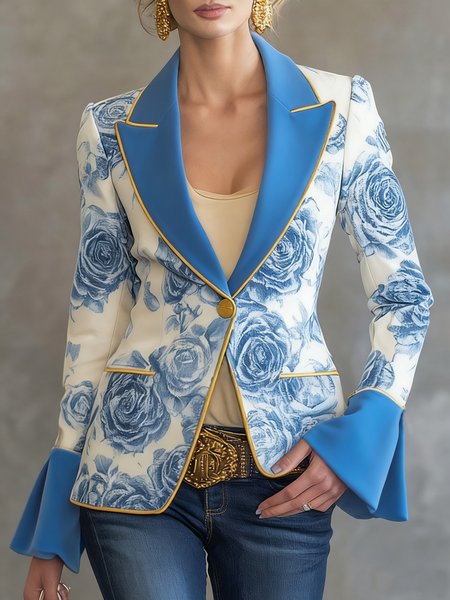 

Urban Printing Floral Lapel Collar Blazer, Blue, Blazers