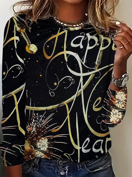 

Women Text Letters Long Sleeve Tee T-shirt Crew Neck Casual Spring/Fall Tunic Top, Black, T-Shirts