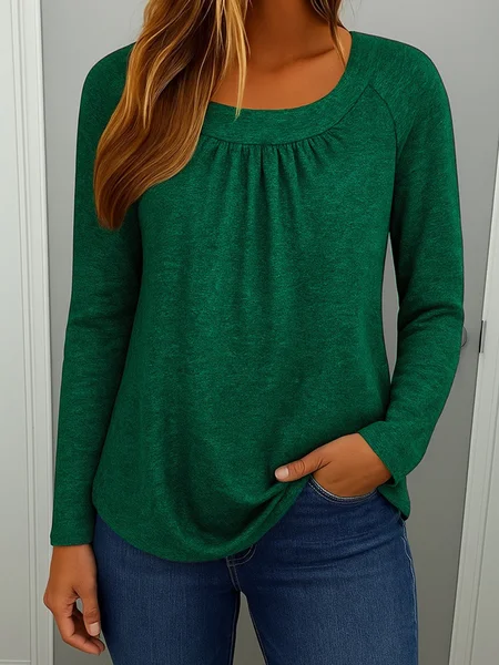 

Women Plain Crew Neck Casual Long Sleeve T-shirt, Green, Long Sleeves